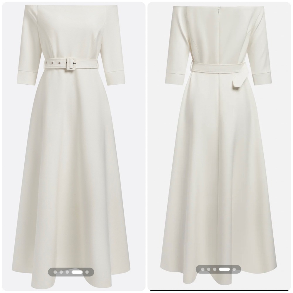 FEHAUTE Cream Off‎ The Shoulder Belted Maxi Dress US 2 NWT Formal Bridal Gala